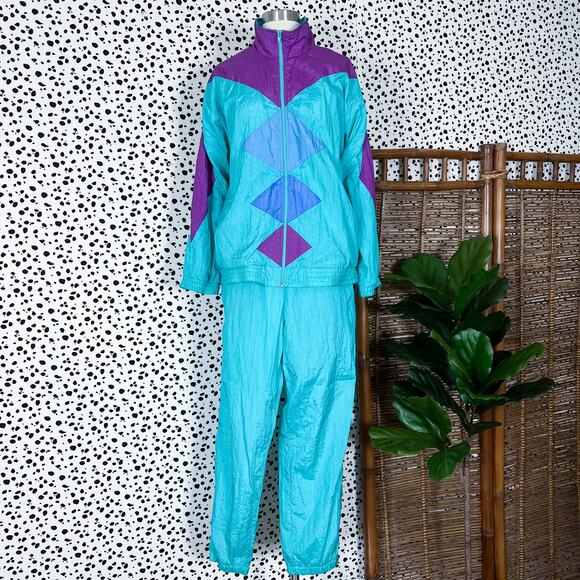 Vintage | 80s Women’s Bocoo Teal Matching Retro Windbreaker Swishy Workout Set M - Picture 2 of 13